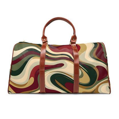 Burgundy Gold Waves Travel Bag