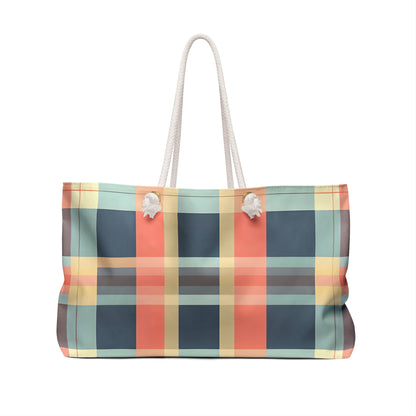 Navy Blue Plaid Weekender Tote Bag