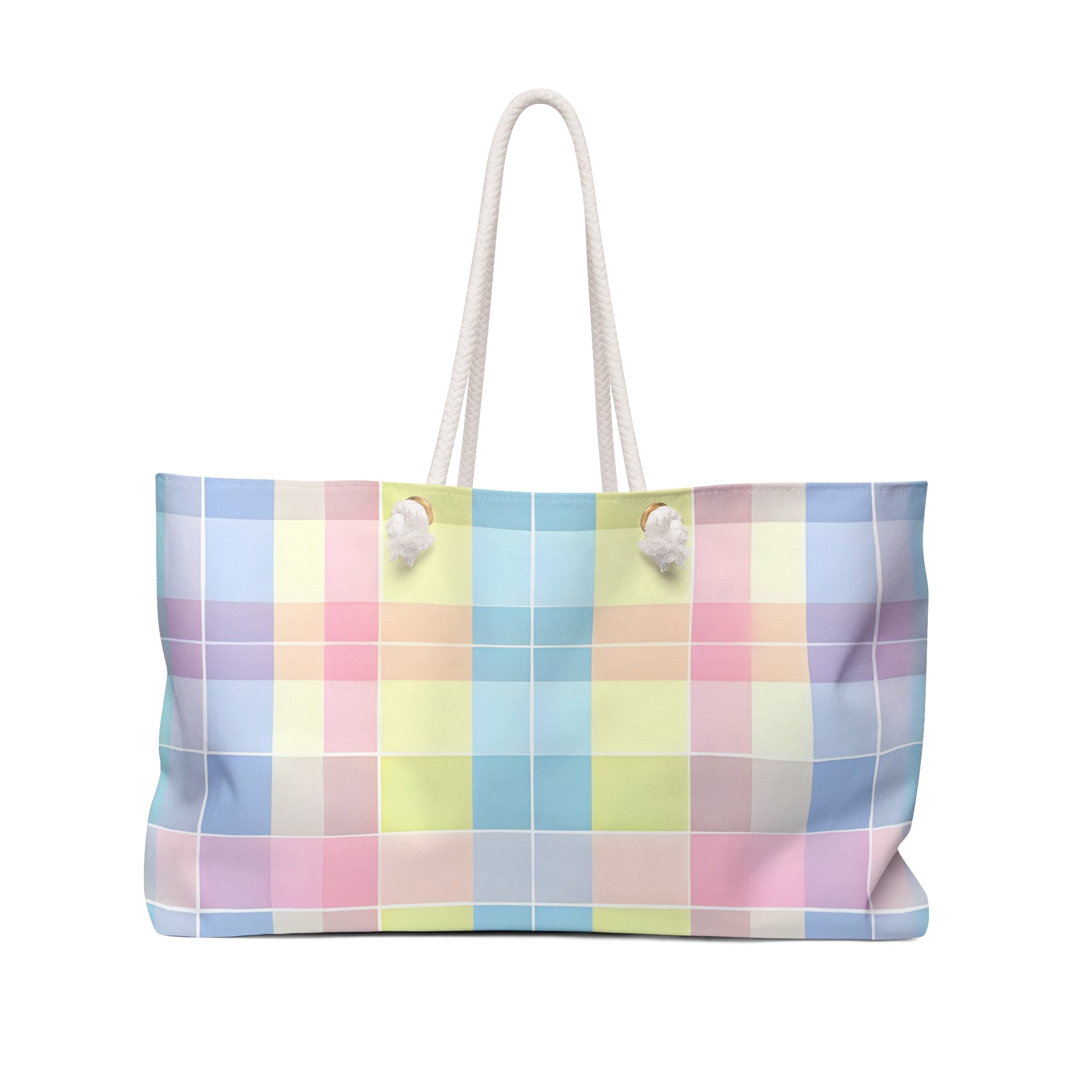 Pastel Pink Plaid Weekender Tote Bag