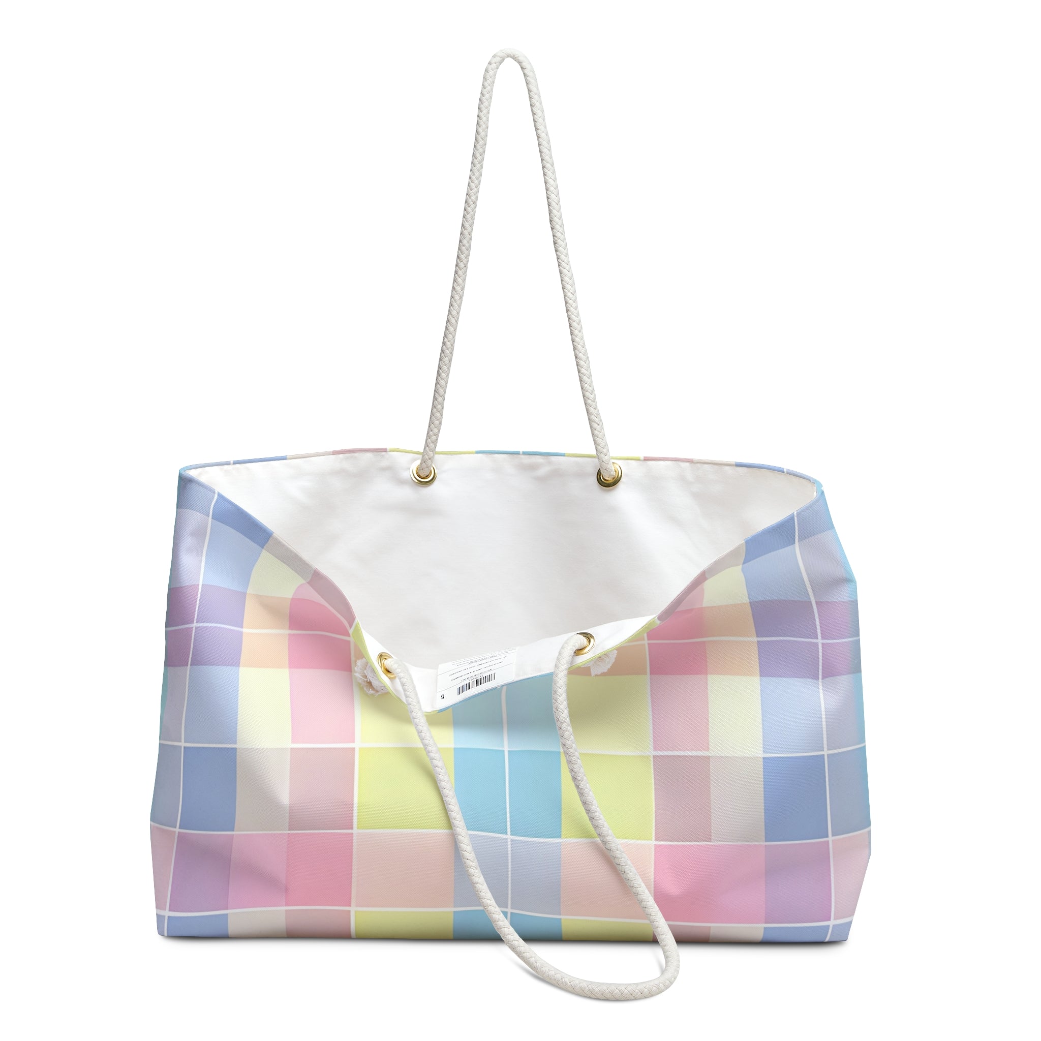 Pastel Pink Plaid Weekender Tote Bag