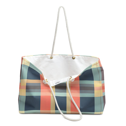 Navy Blue Plaid Weekender Tote Bag