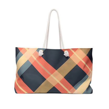 Navy Blue Plaid Weekender Tote Bag