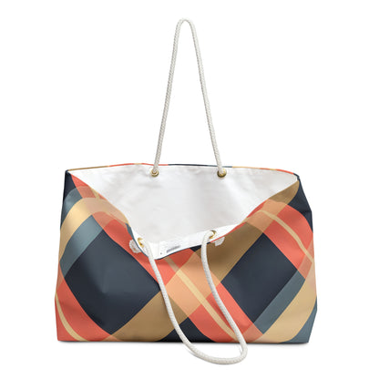 Navy Blue Plaid Weekender Tote Bag