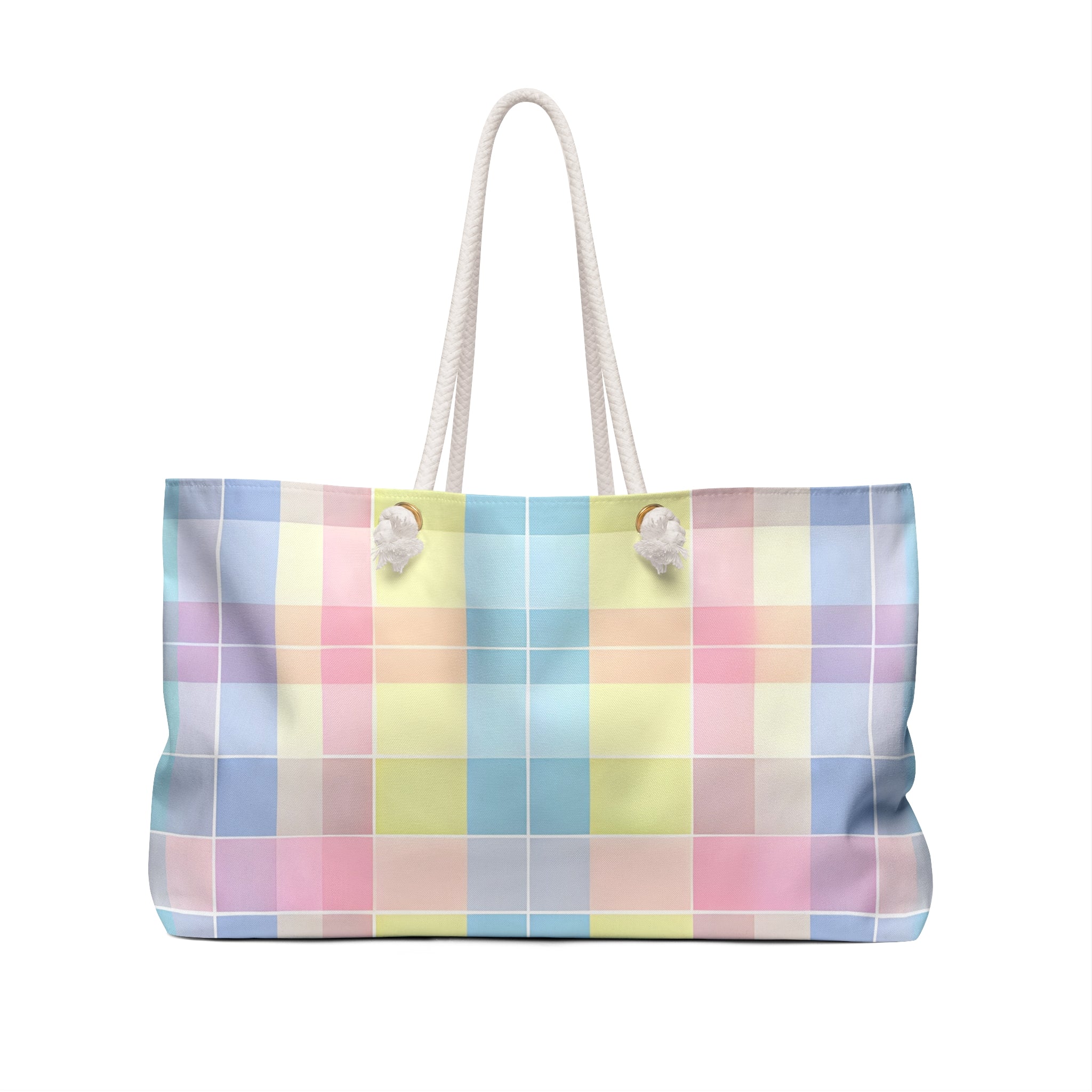 Pastel Pink Plaid Weekender Tote Bag