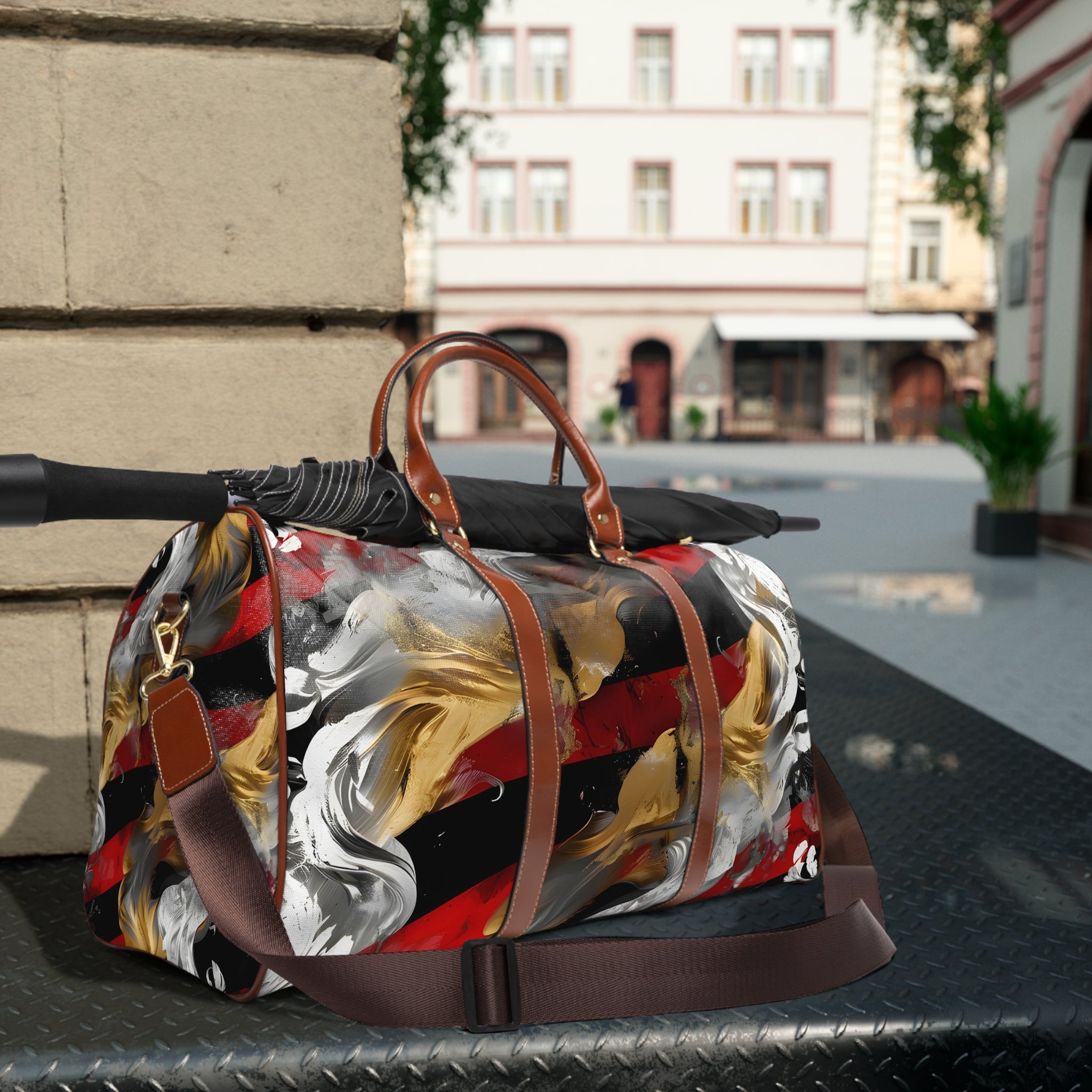 Crimson Gold Abstract Travel Bag