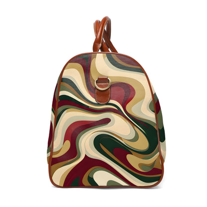 Burgundy Gold Waves Travel Bag