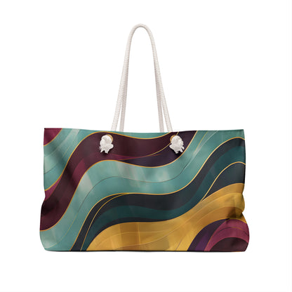 Crimson Teal Waves Weekender Tote Bag