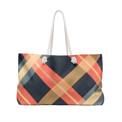 Navy Blue Plaid Weekender Tote Bag