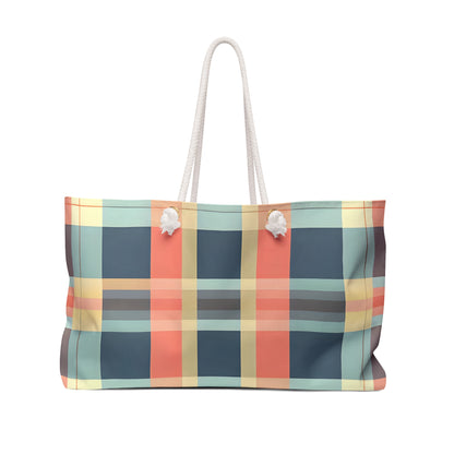 Navy Blue Plaid Weekender Tote Bag